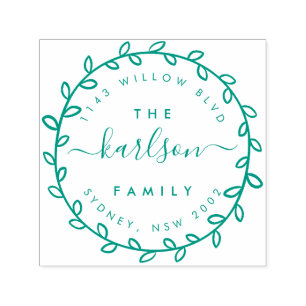 Rustic Script & Wreath Family Name Return Address Self-inking Stamp