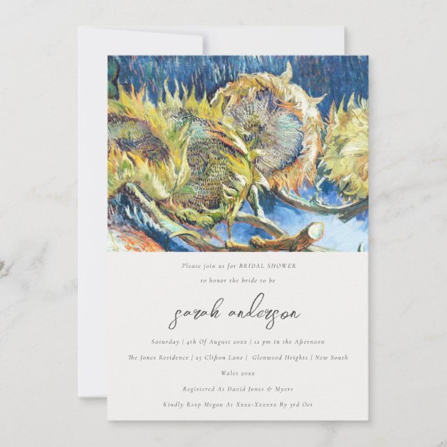Rustic Script Yellow Sunflower Bridal Shower Invitation (Front)