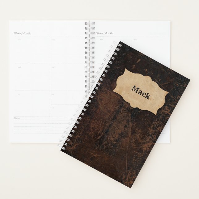 Rustic Scuffed Leather (Look) Personalized Planner (Display)