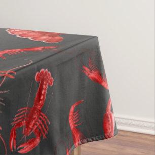 Rustic Seafood Pattern Dark Grey Crawfish Lobster Tablecloth