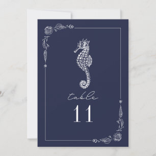 Rustic Seahorse Navy Blue Wedding Table Number