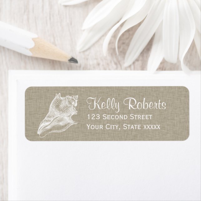 Rustic Seashell Linen Beach Return Address Labels (Insitu)