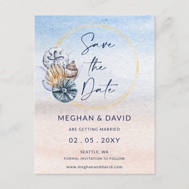 Rustic Seashells Ocean Sea Beach Save the Date Announcement Postcard (Front)