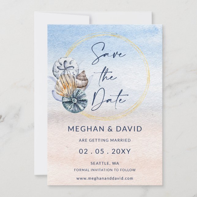Rustic Seashells Ocean Sea Summer Beach Photo Save The Date (Front)