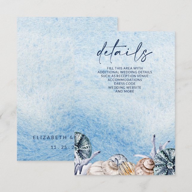 Rustic Seashells Ocean Sea Summer Beach Wedding Enclosure Card (Front/Back)