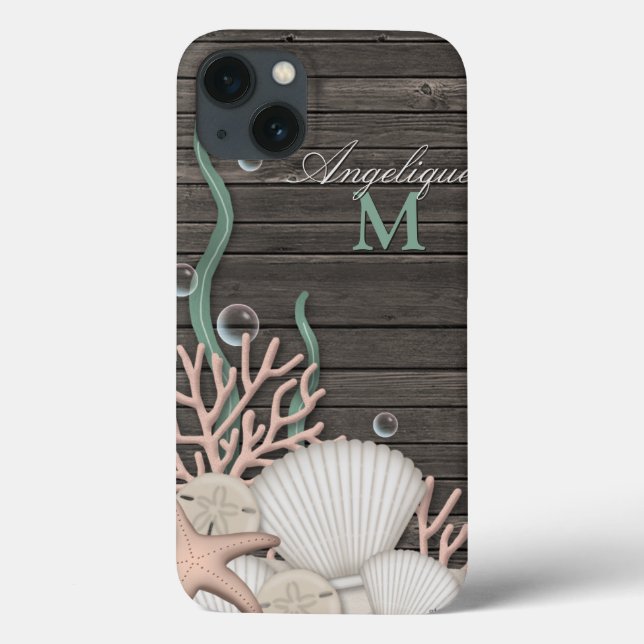 Rustic Seashells & Wood Personalized iPad Air Case (Back)