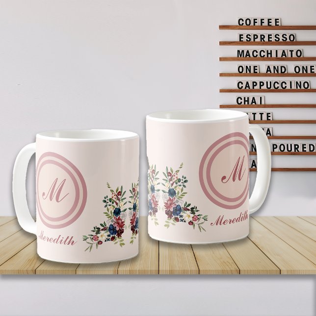 Rustic Season Florals Custom Monogram Coffee Mug (Creator Uploaded)