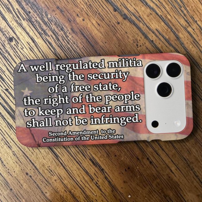 Rustic Second Amendment Typography US Flag (Rustic flag on wood phone case with 2nd amendment text)