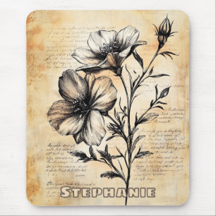Rustic Sepia Botanical French Country Flowers Mouse Pad