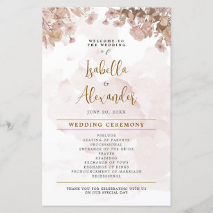 Rustic Sepia Floral - Vintage Wedding Program