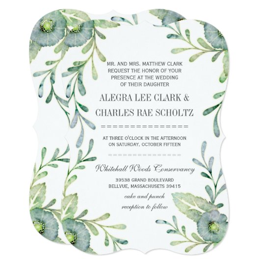Rustic Serenity Blue Watercolor Wedding Card