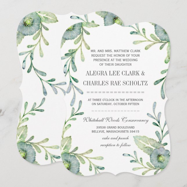 Rustic Serenity Blue Watercolor Wedding Invitation (Front/Back)