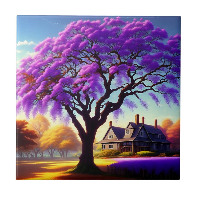 **"Rustic Serenity: The Purple Jacaranda's Embrace Tile (Front)