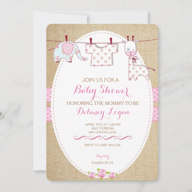 Rustic Shabby Chic Baby Shower Girl Invitations (Front)