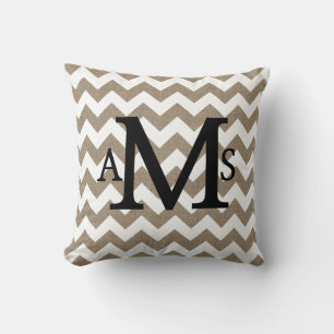 Rustic Shabby Chic Faux Burlap White Chevrons Throw Pillow