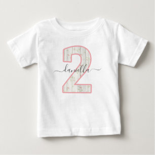 Rustic Shabby Chic Pink Floral Wood 2 Two Birthday Baby T-Shirt