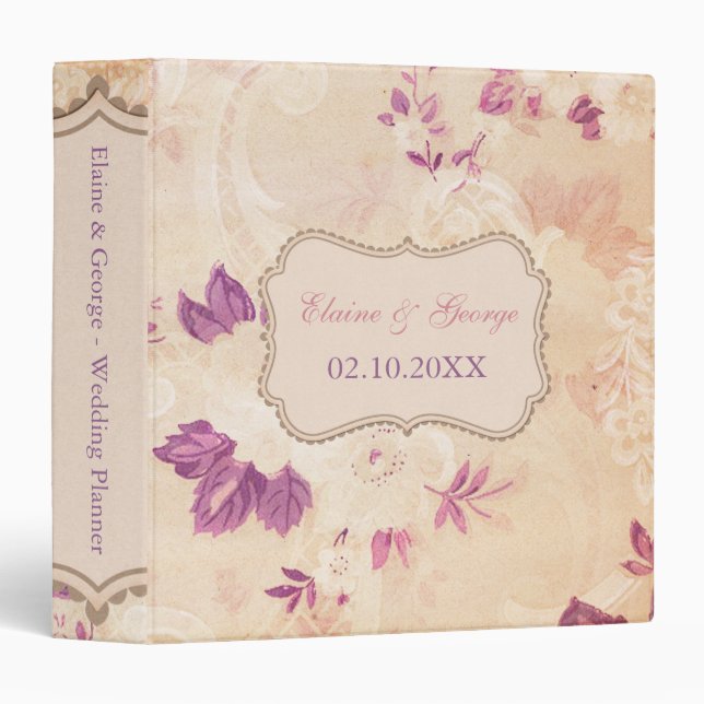 Rustic Shabby Chic Pink Vintage Wedding Planner Binder (Front/Spine)