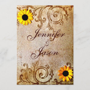 Rustic Shabby Chic Sunflowers Brown Wedding Invitation