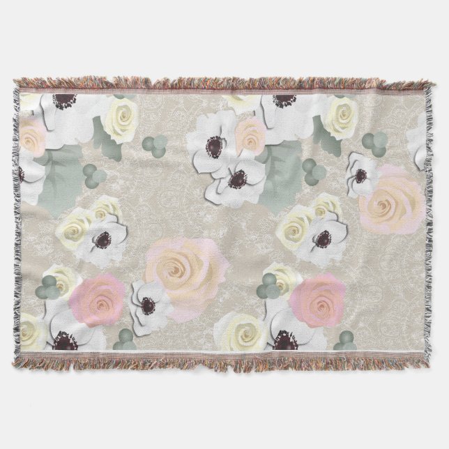 Rustic Shabby Rose Anemone Floral Throw (Front)