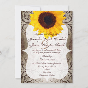 Rustic Shabby Sunflower Swirls Wedding Invitation
