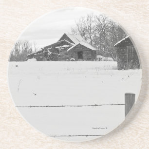 Rustic Shacks Winter Scene Coaster