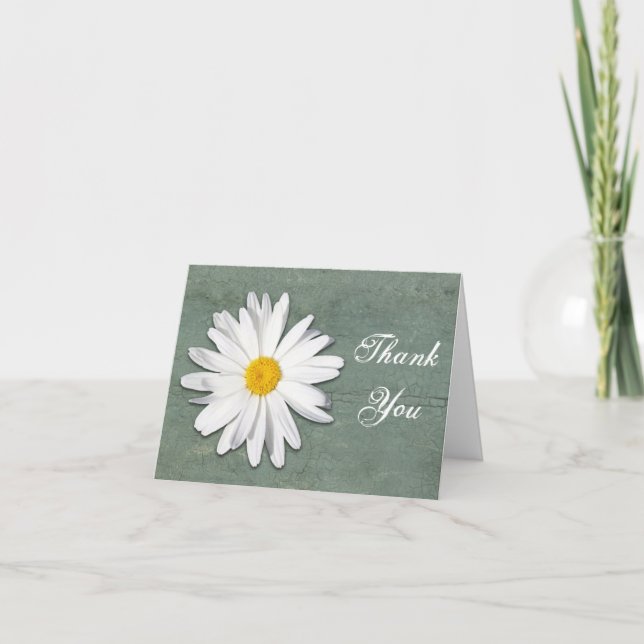 Rustic Shasta Daisy Crackled Paint Thank You Card (Front)