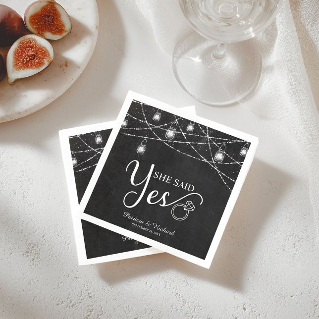 Rustic She Said Yes Chalkboard Engagement Napkin (Creator Uploaded)