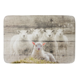 Rustic Sheep Baby Lamb Burlap Bath Mat