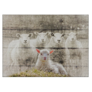 Rustic Sheep Baby Lamb Burlap Cutting Board