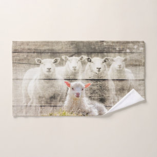 Rustic Sheep Baby Lamb Burlap Hand Towel