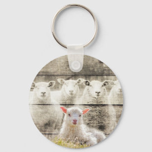 Rustic Sheep Baby Lamb Burlap Keychain