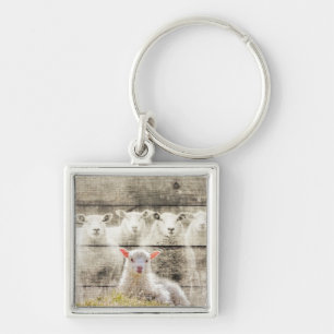 Rustic Sheep Baby Lamb Burlap Keychain