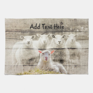 Rustic Sheep Baby Lamb Burlap Kitchen Towel