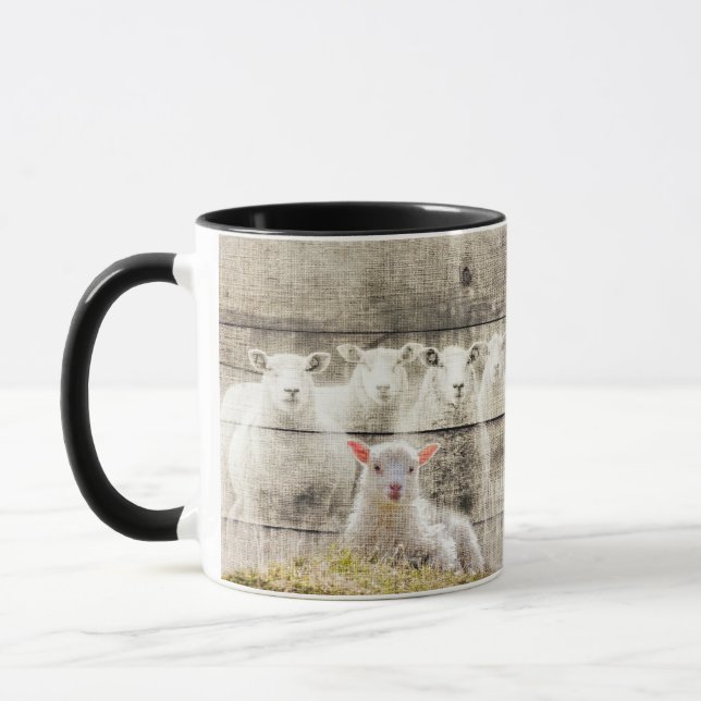 Rustic Sheep Baby Lamb Burlap Mug (Left)