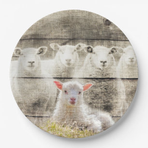 Rustic Sheep Baby Lamb Burlap Paper Plate