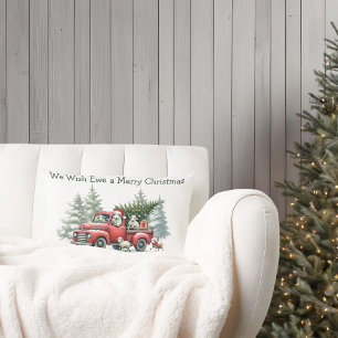 Rustic Sheep Red Truck Themed  Lumbar Pillow