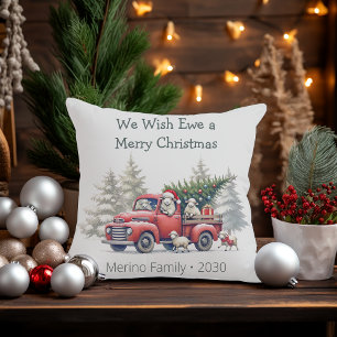 Rustic Sheep Red Truck Themed  Throw Pillow