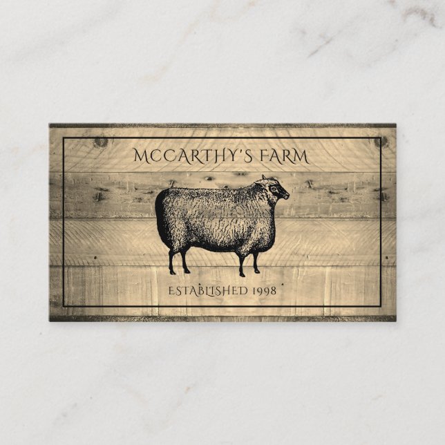 Rustic Sheep Shiplap Barn Wood Custom Farm Logo Business Card (Front)