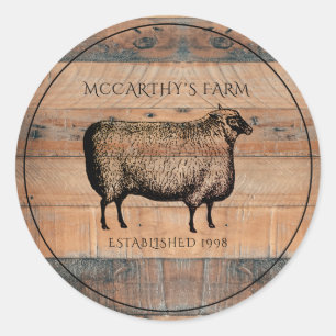 Rustic Sheep Shiplap Barn Wood Custom Farm Logo  Classic Round Sticker