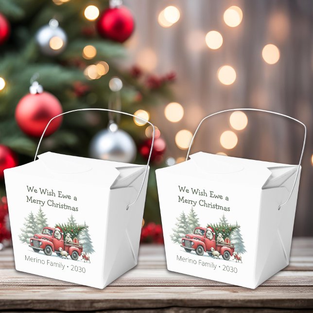 Rustic Sheep Vintage Red Truck Favor Box (we wish ewe a merry christmas vintage red truck party favor box)