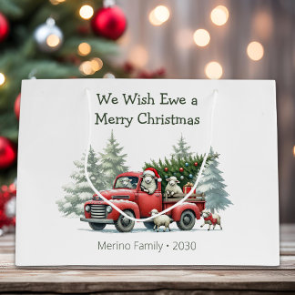 Rustic Sheep Vintage Red Truck Large Gift Bag