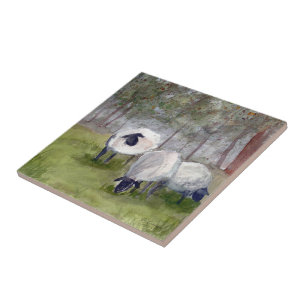 Rustic Sheep Watercolor Tile
