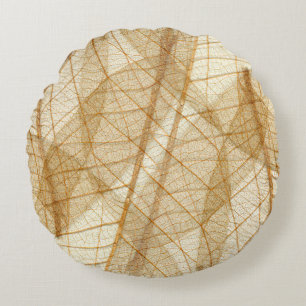 Rustic Sheer Cream Beige Lace Leaves Round Pillow