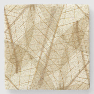 Rustic Sheer Cream Lace Leaves Stone Coaster