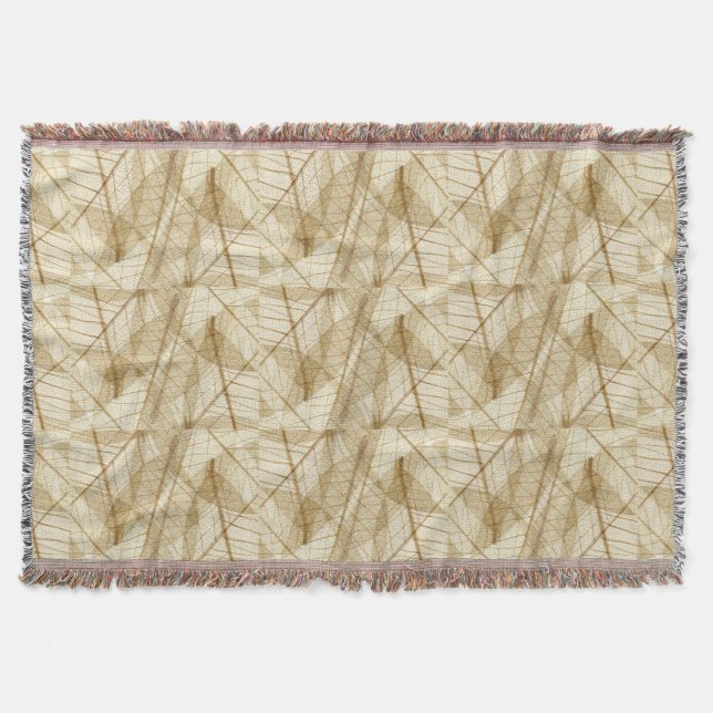 Rustic Sheer Cream Lace Leaves Throw Blanket (Front)