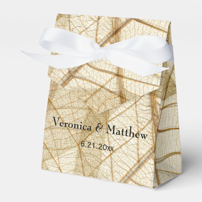 Rustic Sheer Cream Lace Leaves Wedding Favor Box (Front Side)