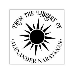 Rustic Shining Sun and Rays Library Book Name Self-inking Stamp