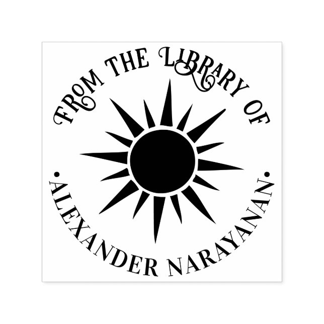 Rustic Shining Sun and Rays Library Book Name Self-inking Stamp (Design)