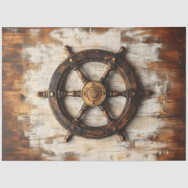 Rustic Ship Wheel Helm Nautical Decoupage Tissue Paper (Front)