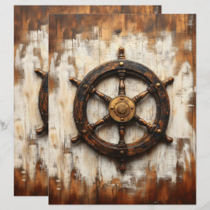 Rustic Ship Wheel Helm Nautical Scrapbook Paper